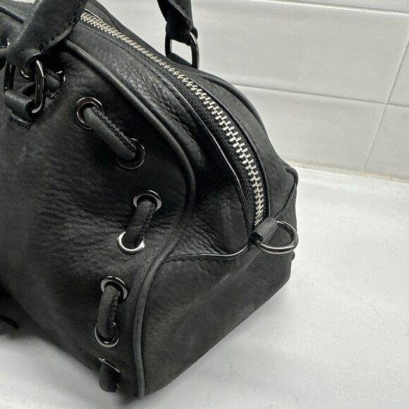 REBECCA MINKOFF Grove Suede Leather Handbag Dark Grey Tassel Top Handle Purse - Picture 6 of 16